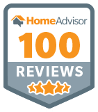 HomeAdvisor 100 Reviews badge with stars.