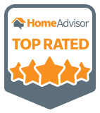 HomeAdvisor top rated badge with stars.