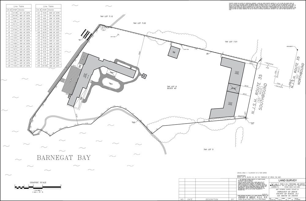 Site plan blueprint near Barnegat Bay coastline.